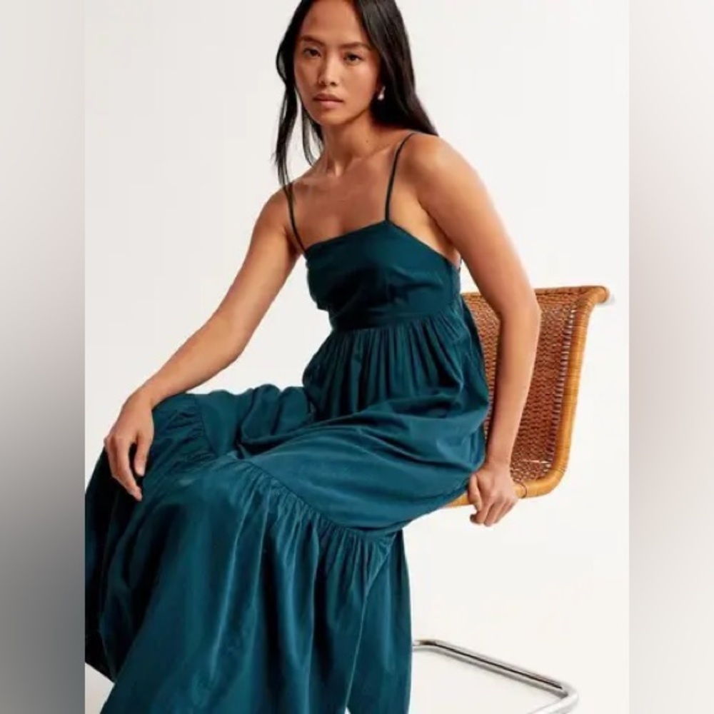 Abercrombie and Fitch Low Back Tiered Maxi Dress NWT Teal Sz Medium Petite